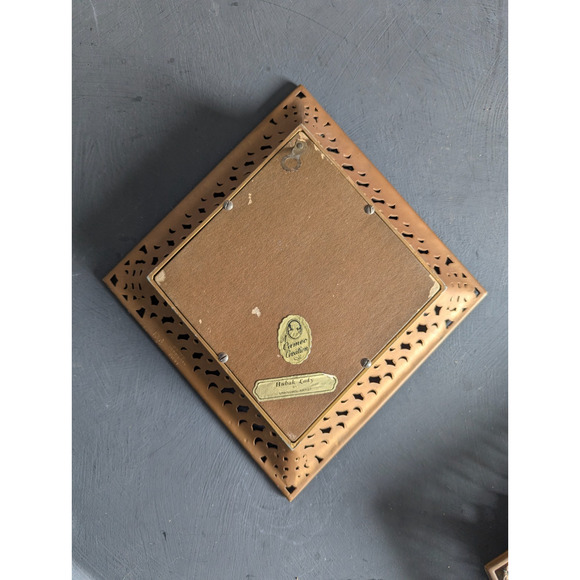 Pair Ornate Vintage Diamond Wall Decor Cameo Creations Frame Convex Glass - Picture 4 of 7